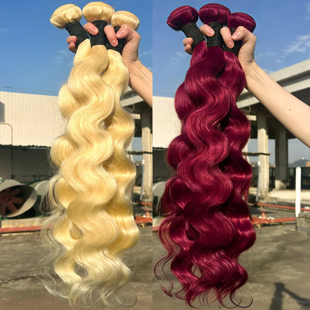 Extensiones de cabello humano burdeos 16A, 40 pulgadas, 99J, 613 mechones rubios ondulados, 100% extensiones de cabello crudo, mechones destacados