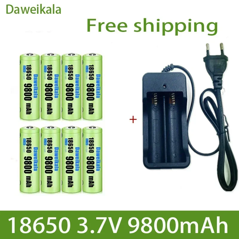 2024 Rechargeable battery 3.7V 18650 9900mAh capacity flashlight toy small fan lithium-ion rechargeable battery+charger