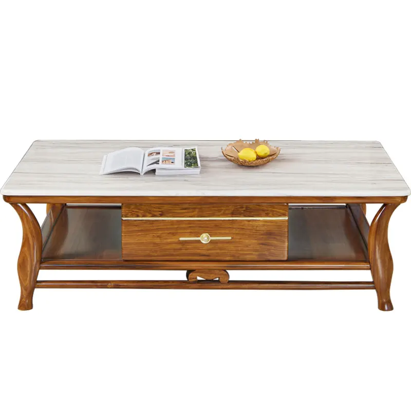 

Ebony coffee table TV cabinet combination, marble rectangular living room furniture