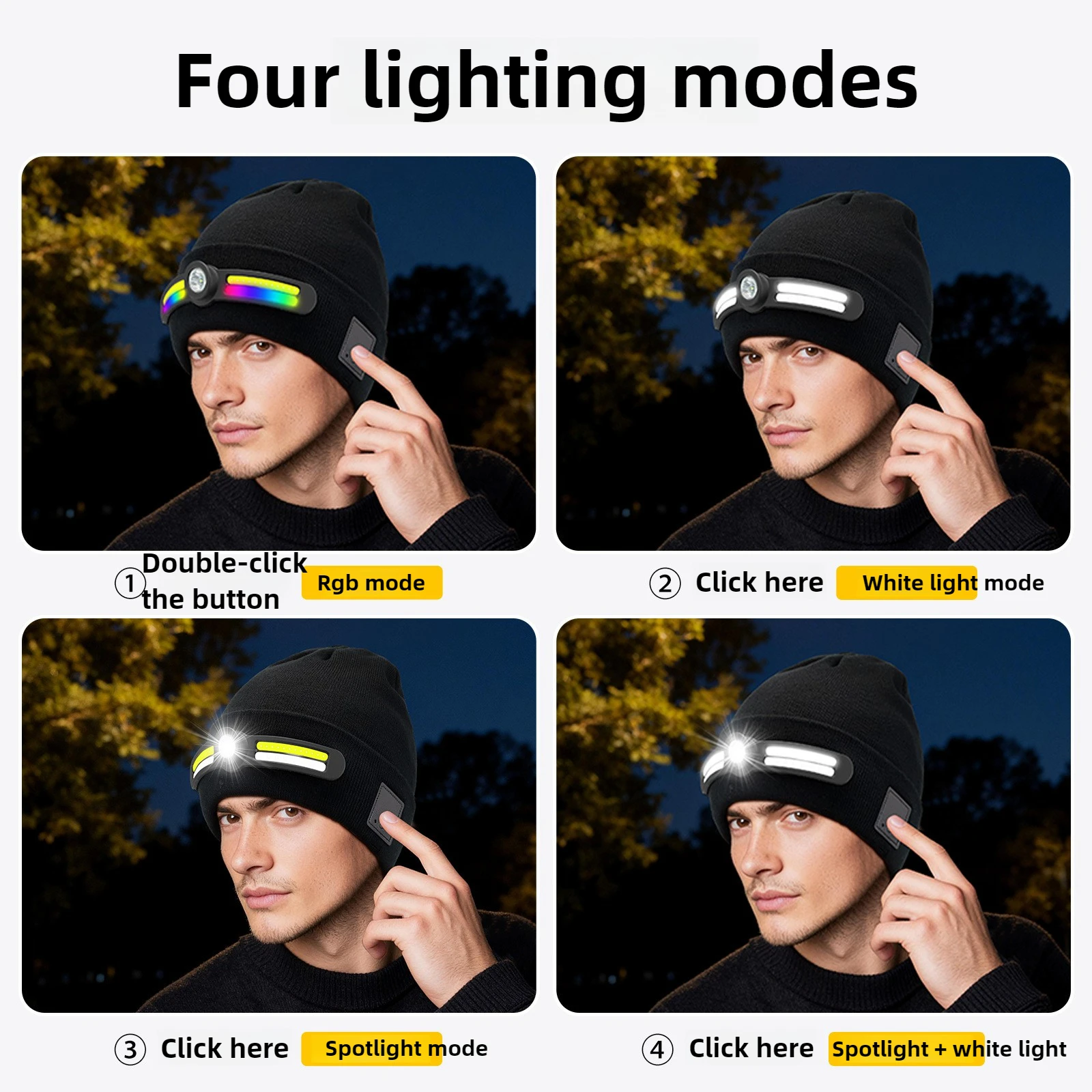 Casquette de casque avec lumière LED de sécurité Rechargeable, amovible, lavable, course de nuit, cyclisme, randonnée, éclairage coloré, cadeaux de noël