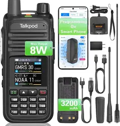 Talkpod A36plus GMRS 8 Watt Dual Band Radio with 3200mAh Type-C Rechargeable Battery, NA-771 Long Antenna(Black)