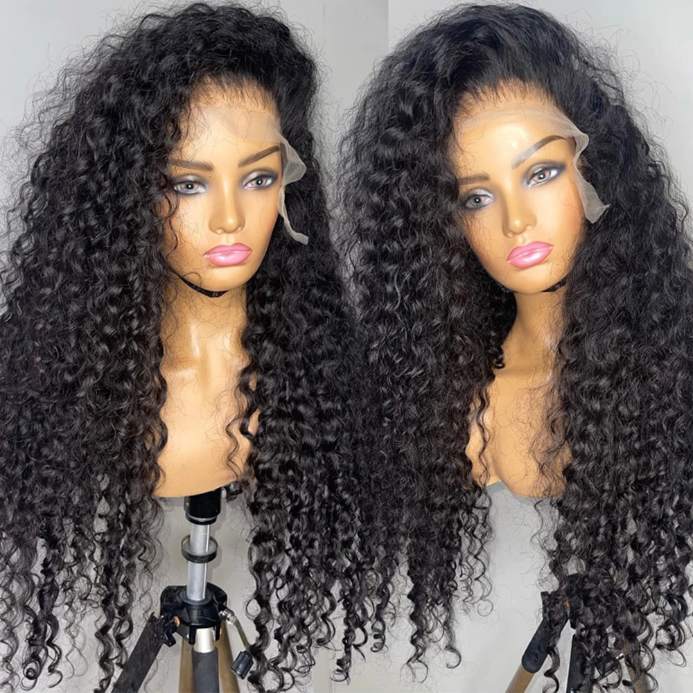 

Soft Natural Black Long Glueless Kinky Curly 180Density 26Inch Deep Lace Front Wig For Women With Baby Hair Preplucked Daily