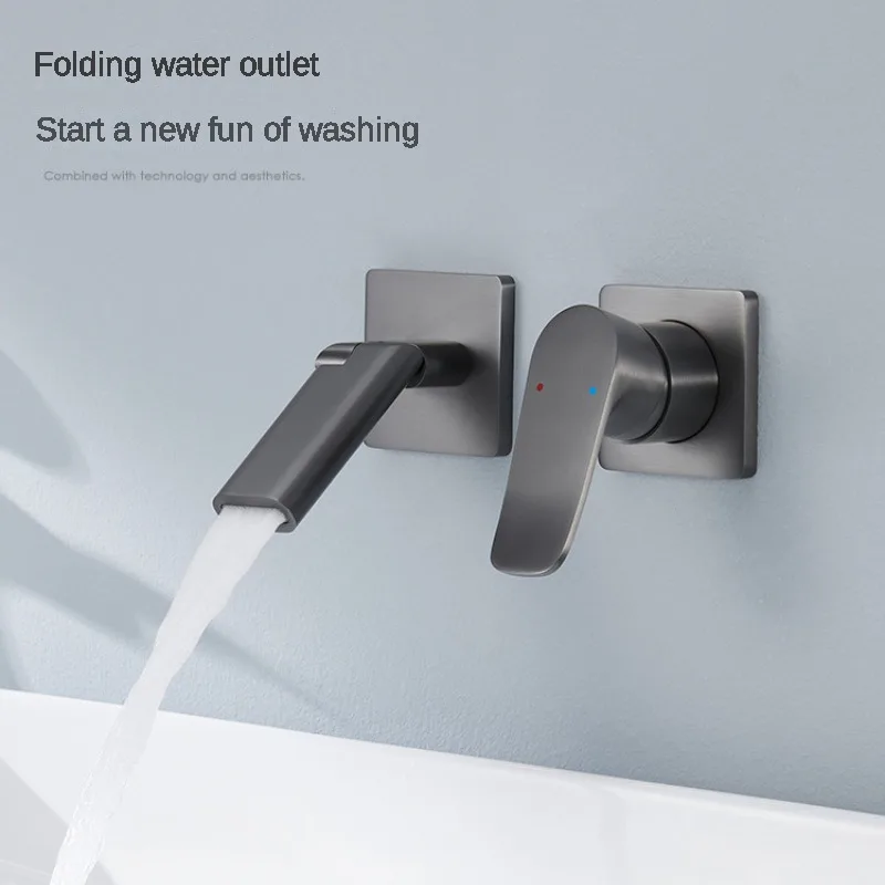 Muku Copper Gun Gray Concealed Basin Faucet Wall-Mounted PPR Hot Melt Integrated Wash Basin Bathroom Cabinet Hot and Cold Faucet