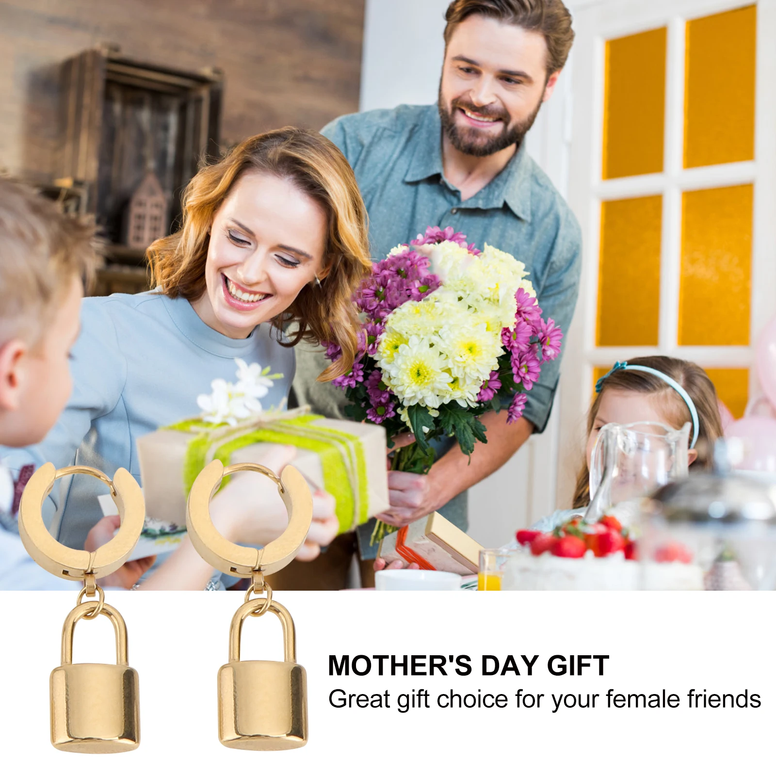 

Slim Couple Lock Ear Buckle Stainless Steel Earrings Punk Creative Simple Chic Jewelry Hoops Danglers Safe Non Allergic