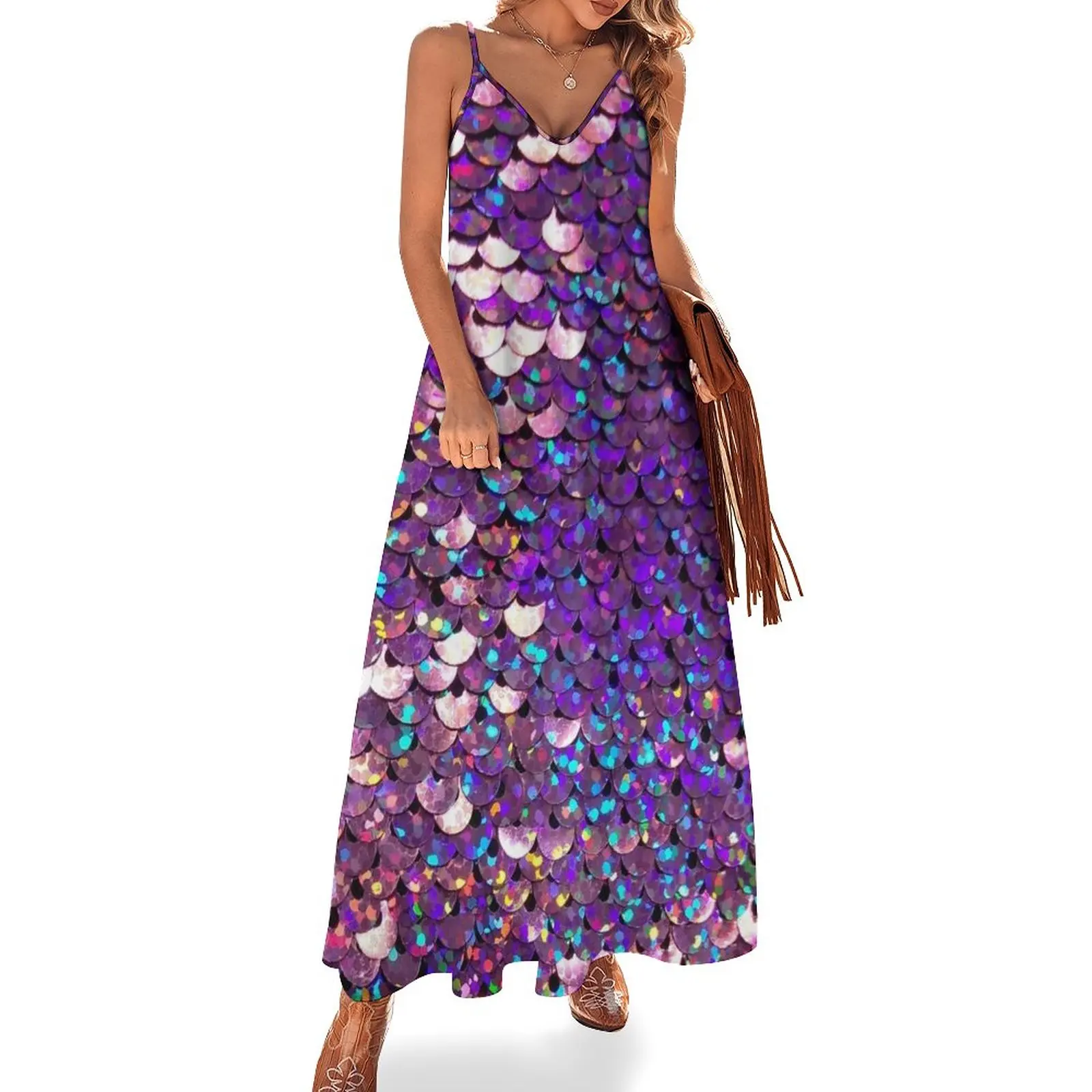 

Brilliant Purple Sequins Sleeveless Dress chic and elegant evening dress summer dress