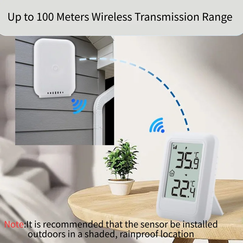 Indoor Outdoor Temperature Monitor Wireless Digital Thermometer with Sensor -40℃~60℃ Range Auto Update for Home Garden