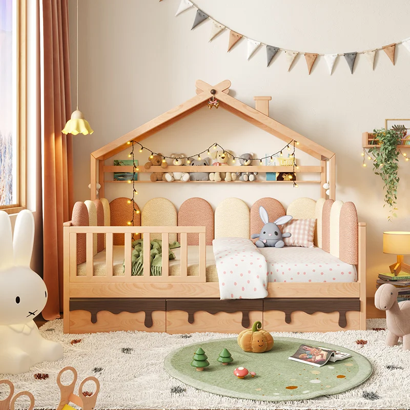 Island half height bed, tree house bed tent, solid wood children's bed guardrail, princess bed, girl bedroom, boy's room