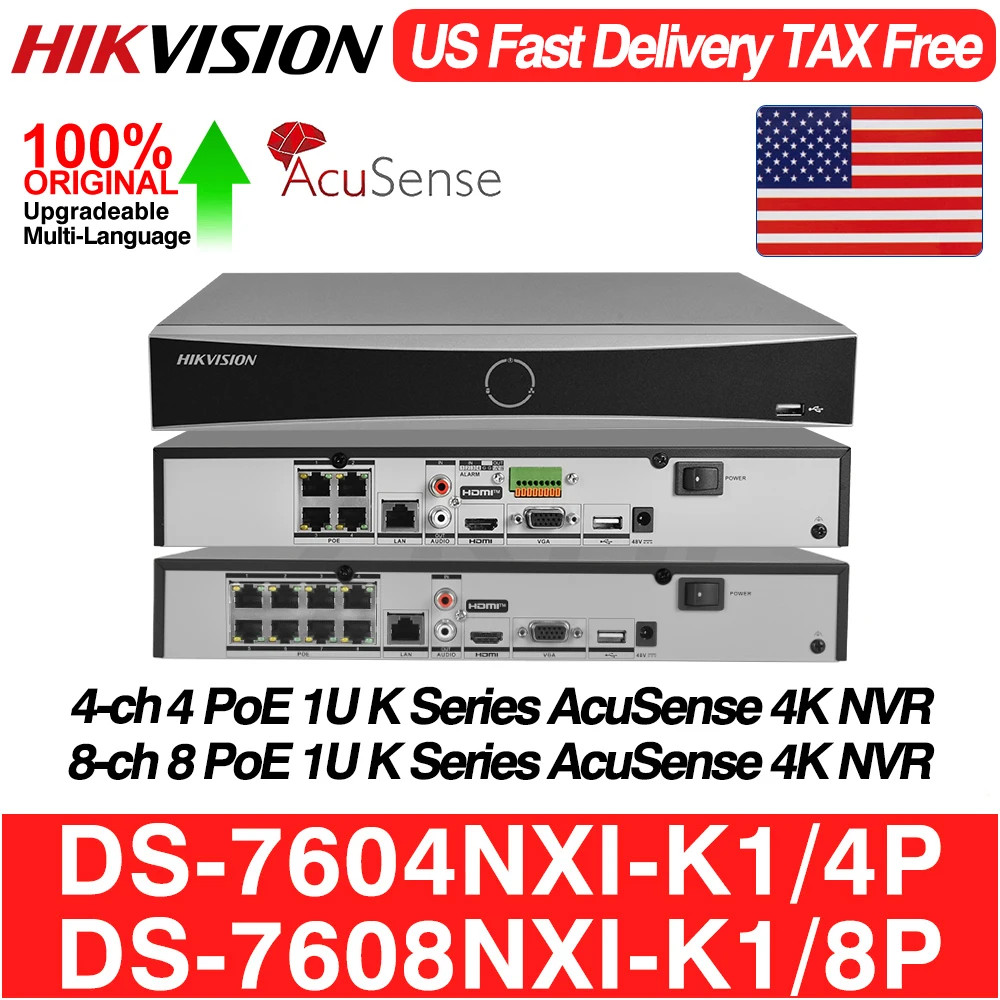 

Hikvision Network Video Recorder DS-7604NXI-K1/4P DS-7608NXI-K1/8P 4K 4/8CH 4/8 POE Acusense 1SATA NVR 8MP H.265+ Surveillance