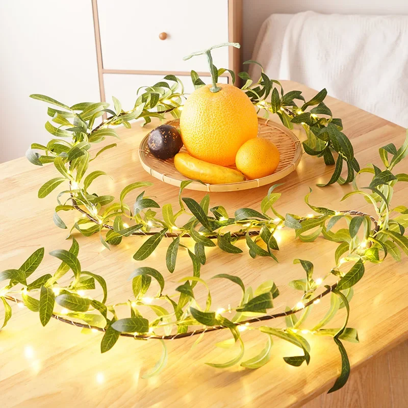 

2M/5M LED Green Leaf Vine String Lights – Battery Powered Artificial Garland Fairy Lights for Wedding Home Decor