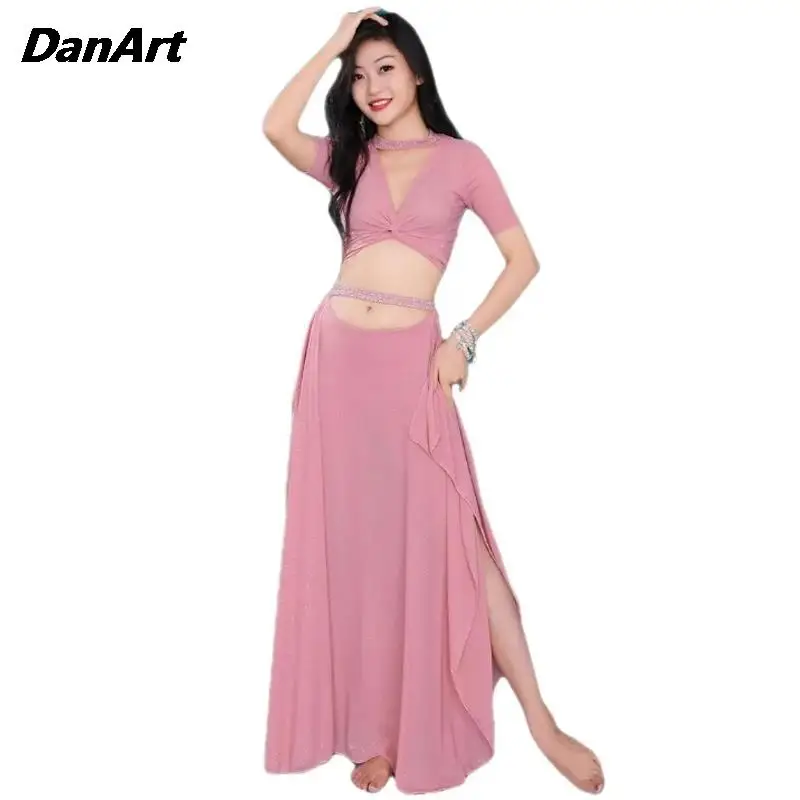 

Women's Belly Dance Costume Suit Tops with Long Dress Oriental Belly Dance Set Performance Practice Clothes Lady Top Skirt 2Pcs