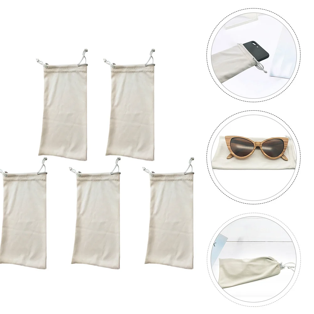 5pcs Eyeglasses Pouch Drawstring Design Large Capacity Glasses Storage Bag For Sunglasses Watch Jewelry Phone
