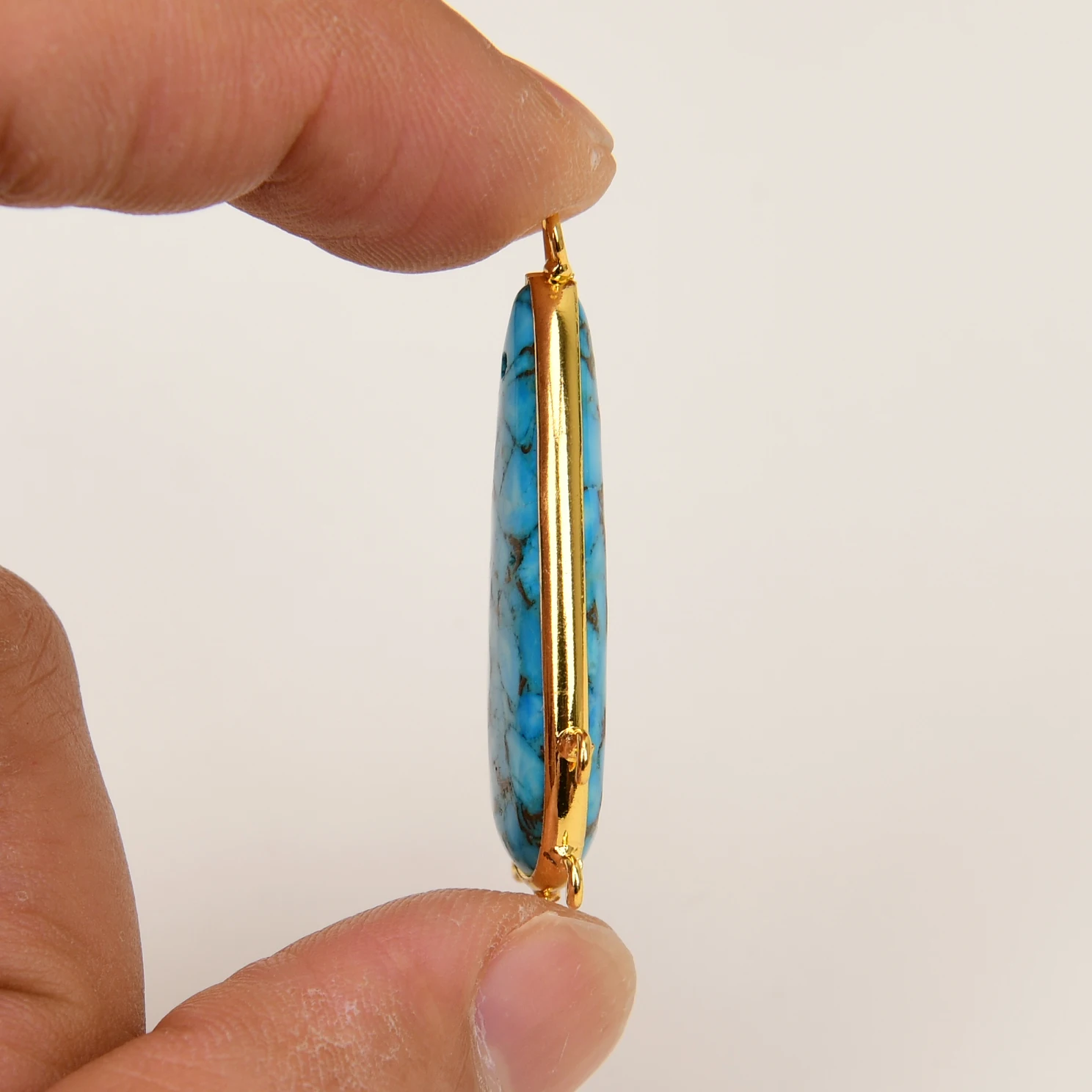 APDGG 5 Pcs 17x35mm Blue Golden Thread Turquoise Gold Plated Connector Water drop Pendant Necklace Bracelet Earrings Jewelry DIY