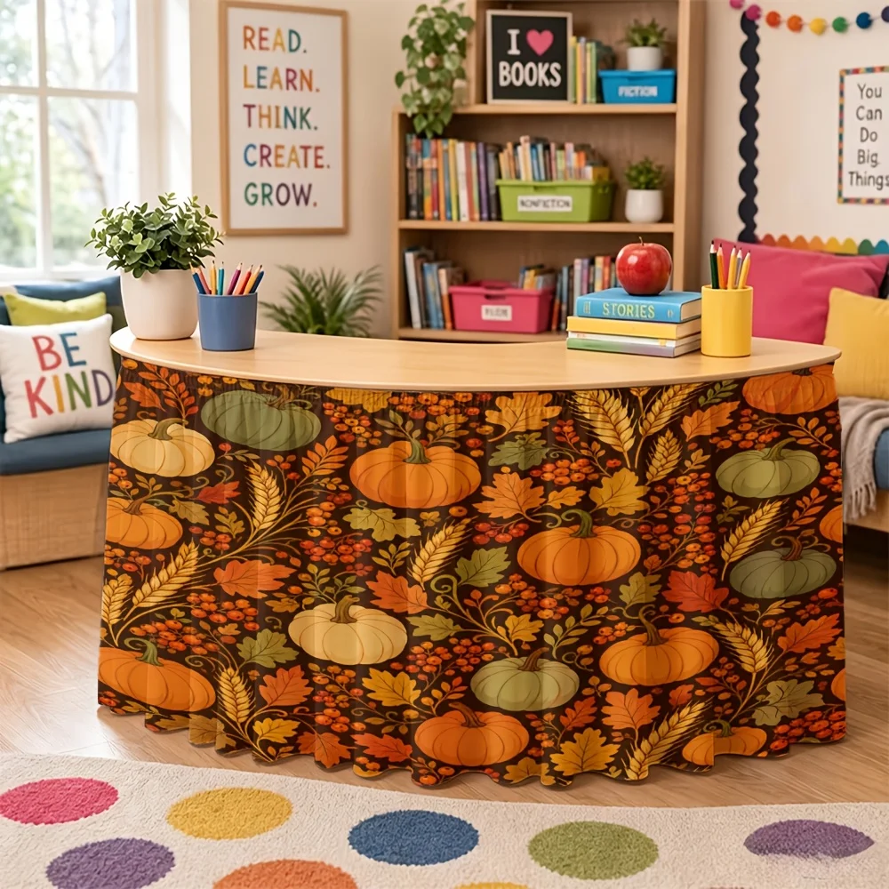 Halloween, Christmas, homecoming, party table dresses, 1-piece pumpkin wheat and other printed elements