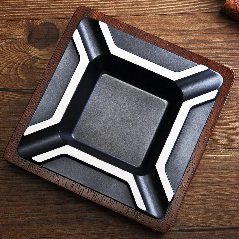 

Cigar ashtray Solid wood retro portable cigar ashtray metal single smoke slot smoke smoking accessories