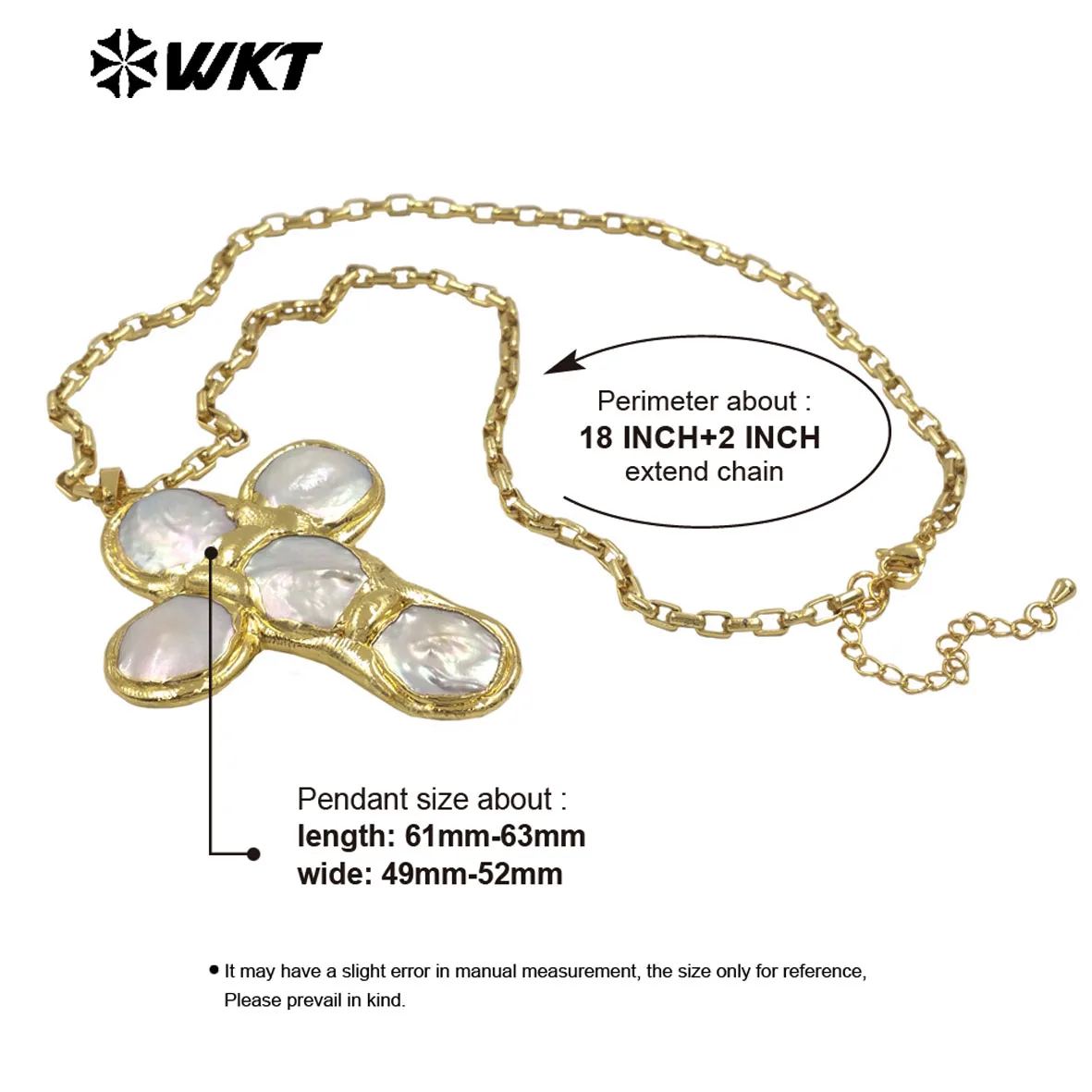 WT-JN349 Newest Design Natural Freshwater Pearl Cross Shape 18inch Necklace With 18k Real Gold Plated  For Girls Daily Decoratio view 6