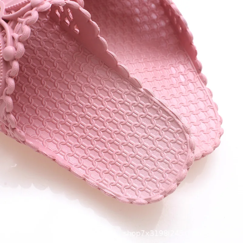 Women Hollow Out Closed Toe Versatile Slippers Summer Non Slip Soft Sole Bow Pearl Decor Casual Slides Indoor Outdoor Beach Wear