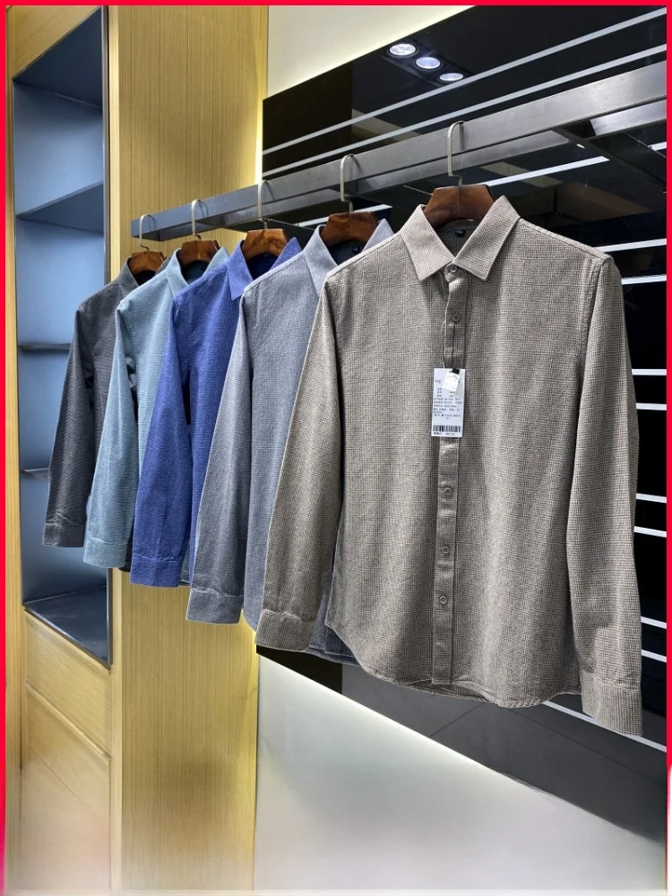 

Elegant Plaid Texture Long Sleeve Shirt for Men Soft Modal Blend Flannel Collar Casual Versatile Autumn Winter Fashion Shirt