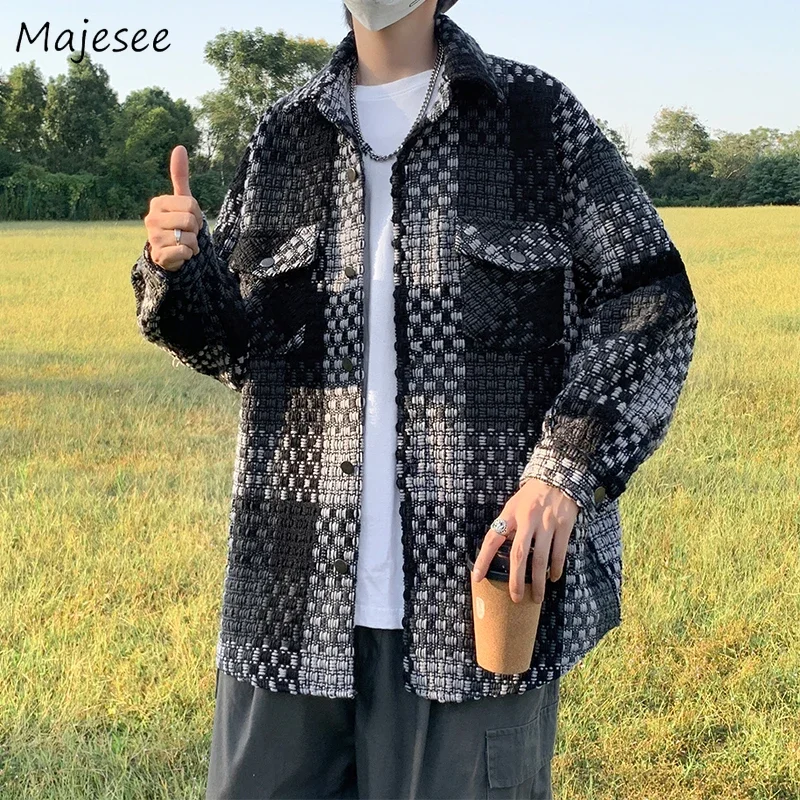 

Куртки мужские клетчатая одежда Harajuku японская стильная мода шикарная ретро американская Kpop повседневная уличная одежда универсальная красивая крутая