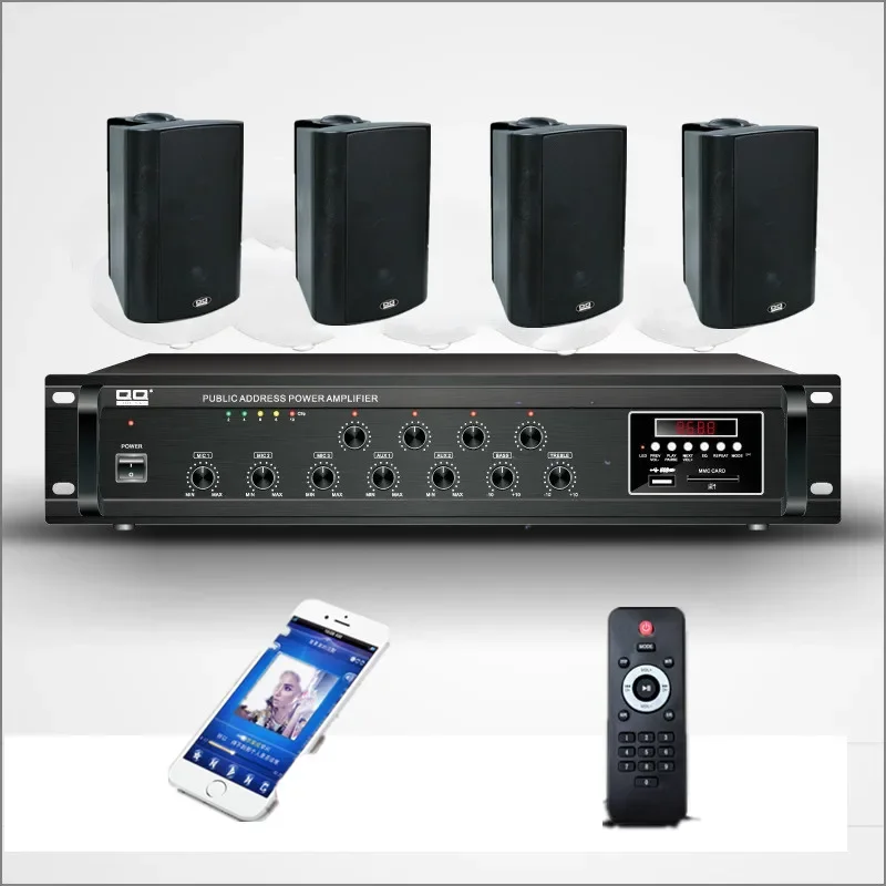 QQCHINAPA Hot Sales Public Address PA System 4 Zone Mixer Amplifier With Bluetooth,FM,USB,and SD Card