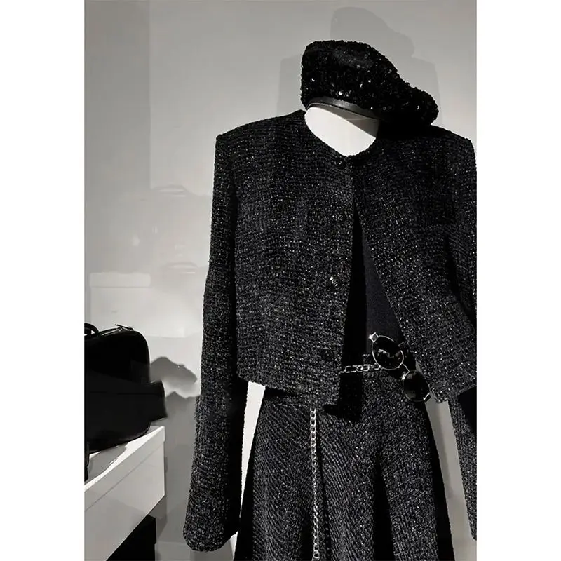 Ropa elegante para mujer, chaqueta de manga larga estilo Tweed + trajes de falda larga, conjunto de dos piezas de nueva moda para otoño 2025, ropa para mujer