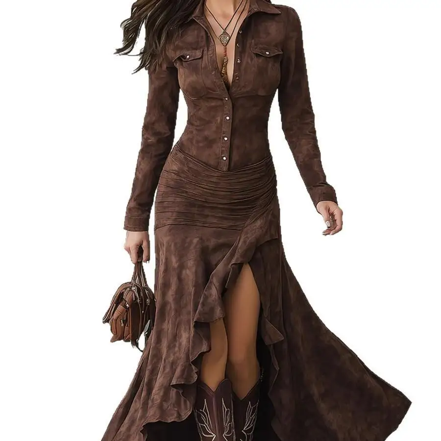 خريف شتاء طويل سستة الوقوف طوق شق الدكتور Ele Briti Sle عالية الخصر Fi الذيل تنورة طويلة Sve جولة Ne Dr