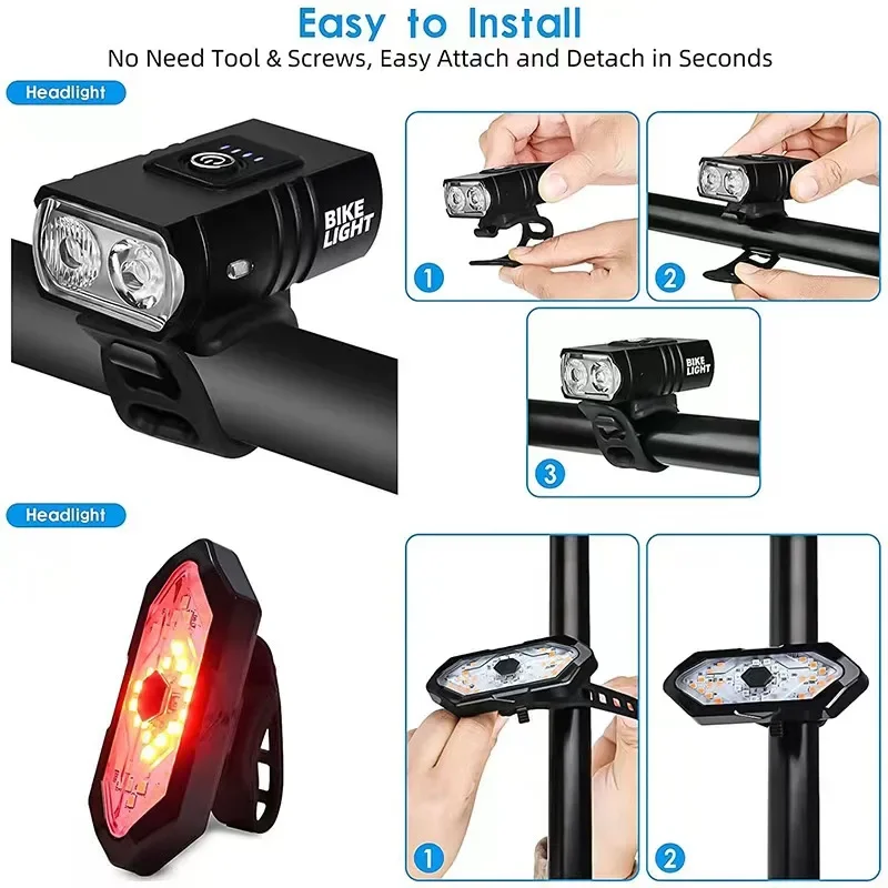 LED Front Bike Light com USB, recarregável, liga de alumínio, lanterna impermeável, bicicleta guiador Acessórios, 2T6