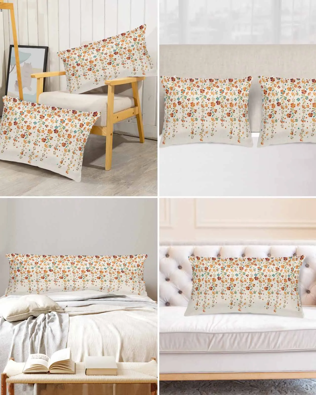 

Red Orange Green Flowers Bed Satin Pillowcase Modern Sofa Pillow Cover Case Bedroom Satin Cushion Covers Home Decor