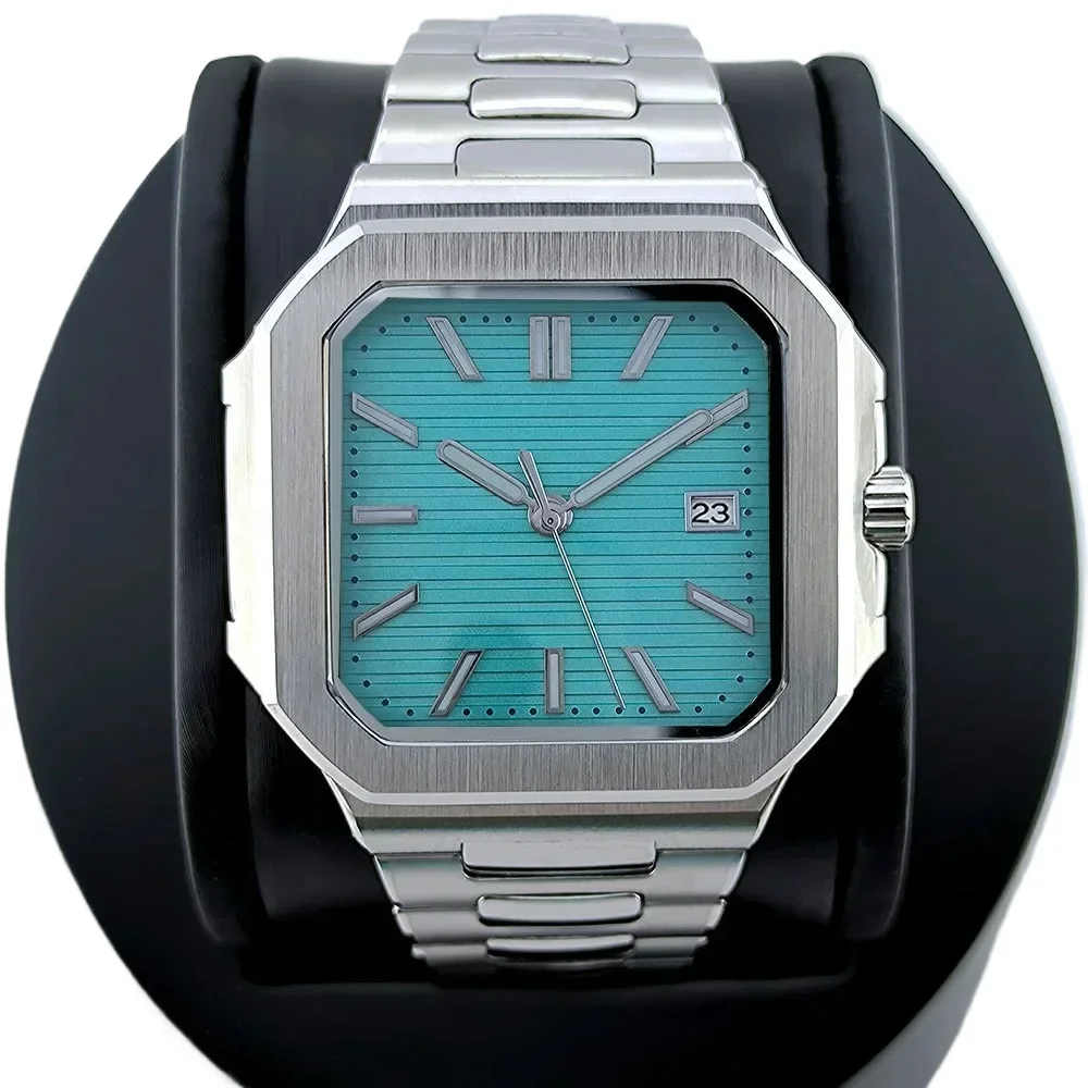 40 ملم ساعة ميكانيكية أوتوماتيكية للرجال من الفولاذ المقاوم للصدأ مربعة من الياقوت والكريستال والزجاج أسود وأبيض وأخضر مخصص #2