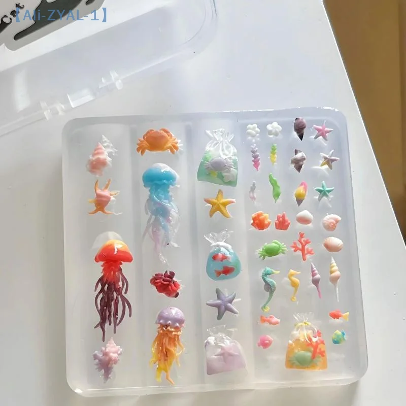 【ZYAL-1】3D Ocean Series Silicone Nail Mold DIY Nail Art Decoration Jellyfish Starfish Shells Transparent Manicure Mold