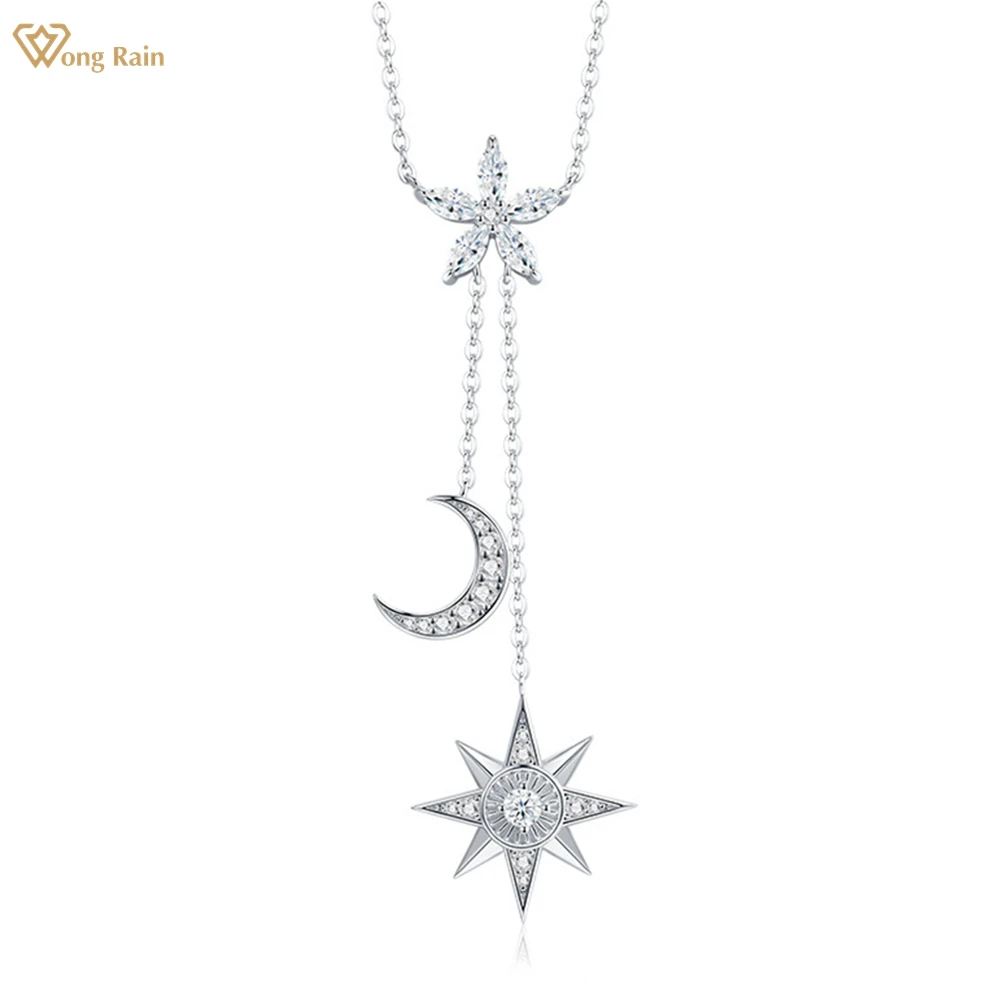 

Wong Rain Sparkling 925 Sterling Silver VVS1 3EX D Real Moissanite Diamonds Gems Star Moon Pendant Necklace Fine Jewelry GRA