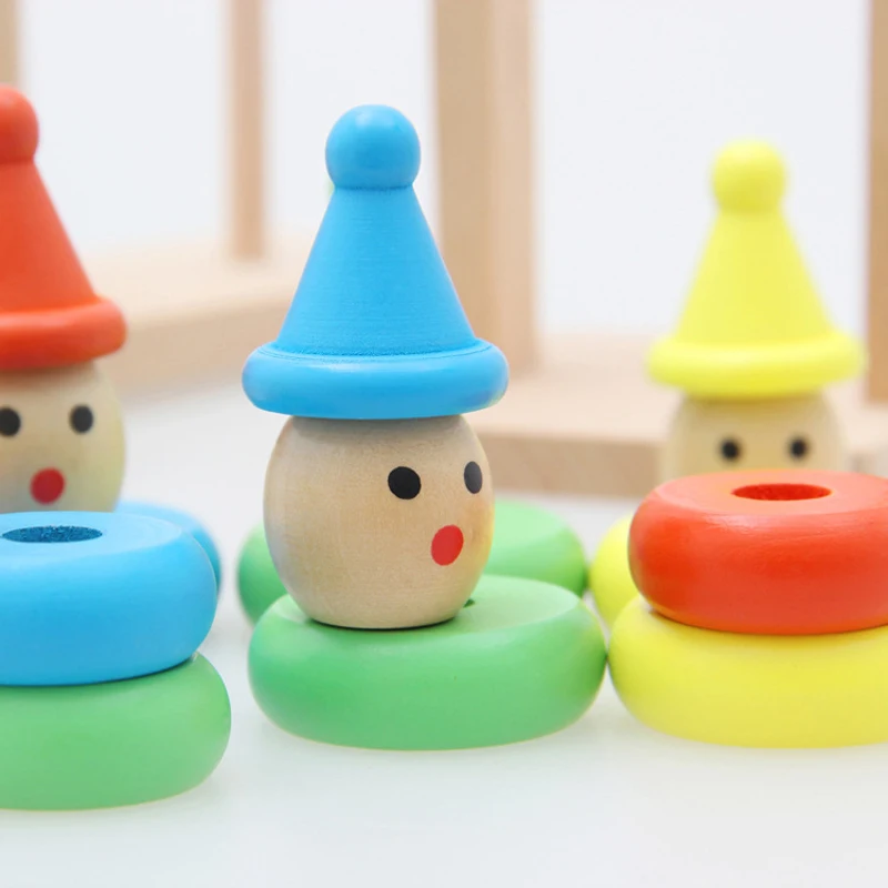 

Joker balance tower cartoon blocks rainbow color ring stacked tower balance game for kids montessori wooden toys 3 to 4 years