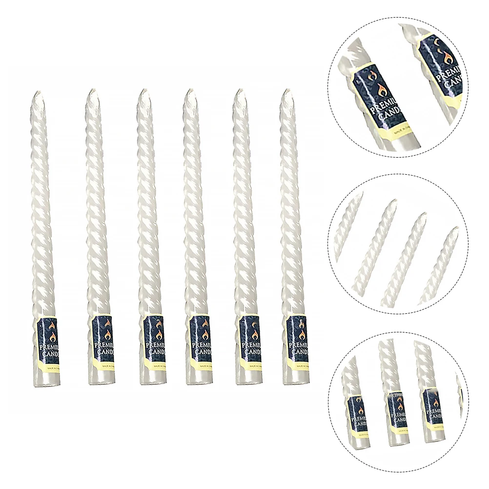 

6 Pcs White Rod Candles 25cm European Style Smokeless Odorless Romantic Wedding Pillar Safe Material Decorative