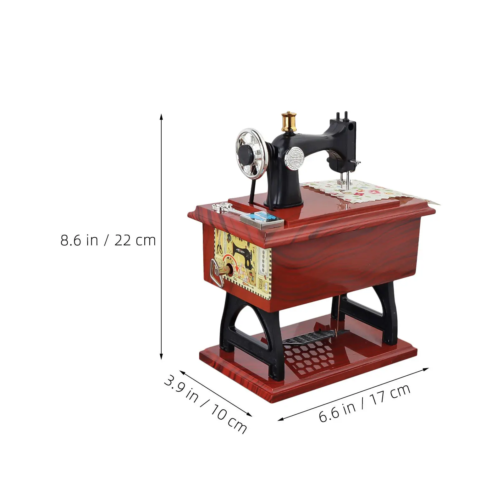 Vintage Sewing Machine Music Box Mini Retro Style Hand-Cranked Mechanical Musical Ornament for Home Craft Table Decoration