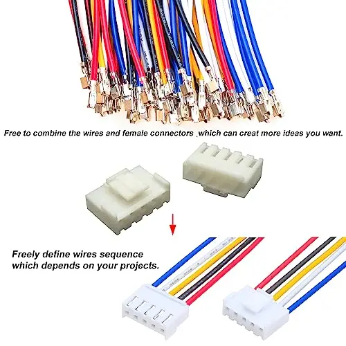 VH 3.96mm Male & Female Extension Jst Connector Kit with 20AWG Premium Pre-Crimped Cables,180mm 10 Color  (396 VH-MF-180 Kit)