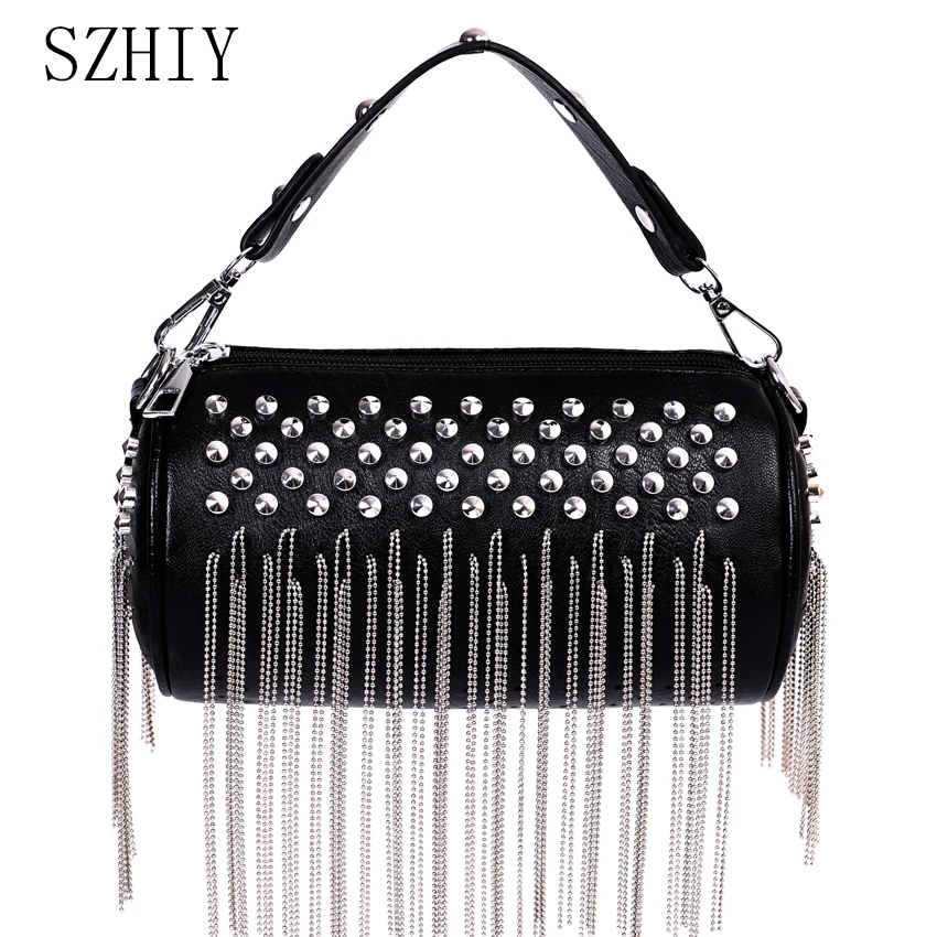 

Luxury Designer Handbags Women Diamond Long Fringe Punk Shoulder Bag Fashion Studded Crossbody Purse Bolso Fiesta Chain Handtas