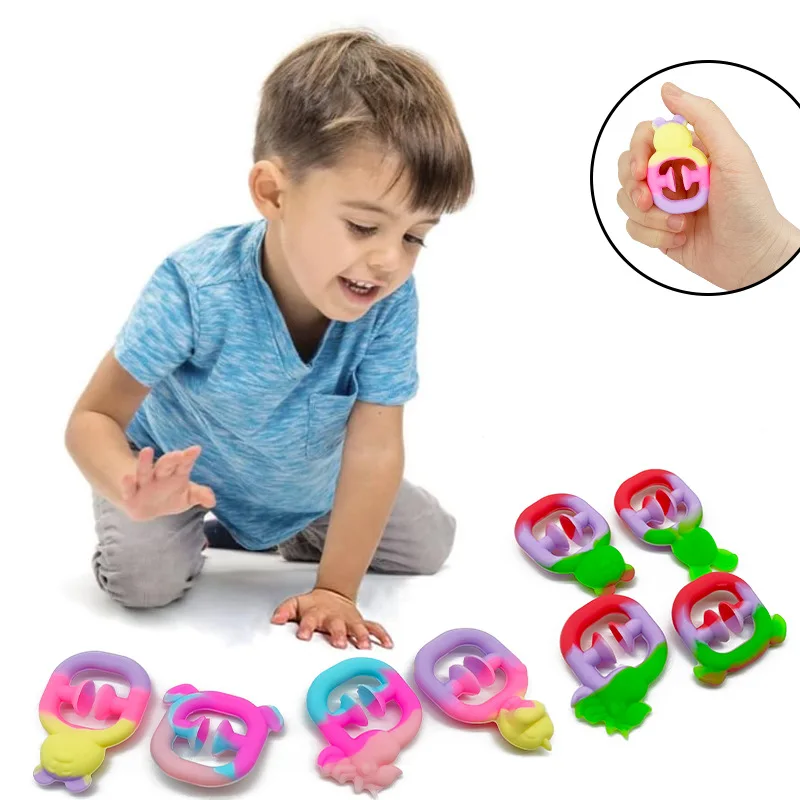 10Pcs Mini Animal Silicone Gripper Rainbow Color Press Cartoon Suction Cup Grip Ring Stress Relieving Toy Washable and Reusable