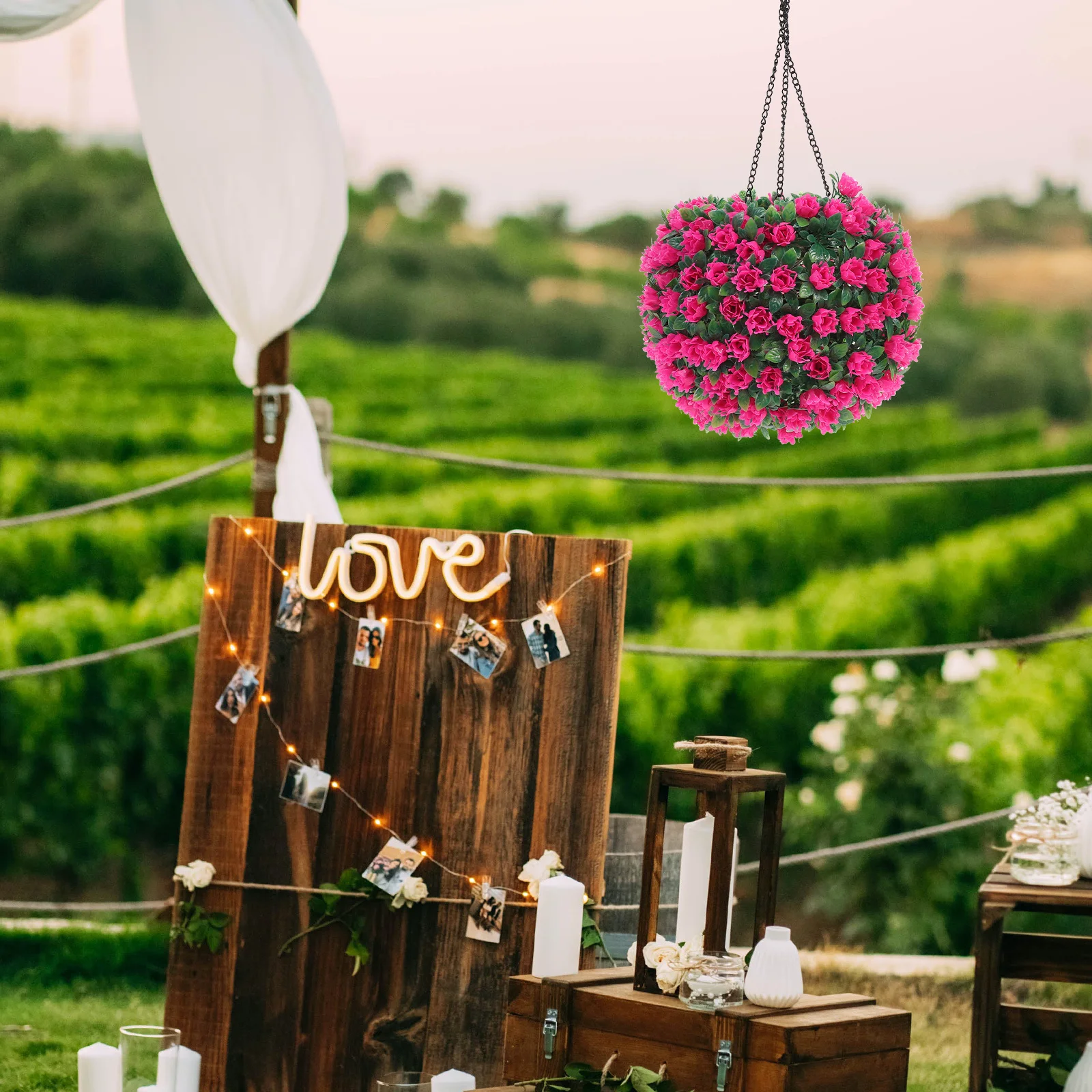 

Solar Powered Pink Flower Hanging Lamp Led Topiary Ball Garden Decor Artificial Plant Light For Outdoor Wedding Festival