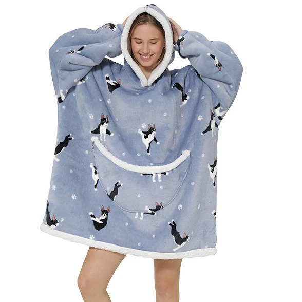 Winter Novelty Flannel Robe Large Size Hooded Nightgown Sleepwear Thickened Warm Coral Fleece Lazy Blankets Loose Home Dress