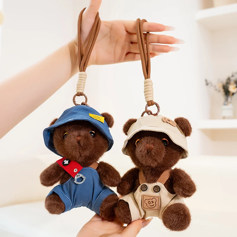 

Hot Sale Lovely Little Bear Pendants Plush Toys 12 Styles Cute Jeans Dressed Bear Toys Kawaii Keychain Bags Decor Pretty Gift