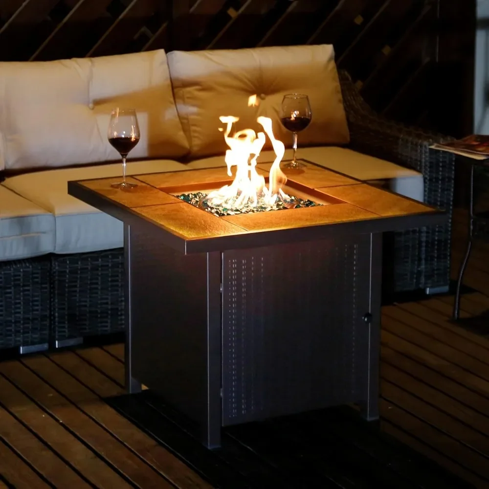 Propane Gas Fire Pit Table, 32 Inch 50,000 BTU Square Gas Firepits for Outside Backyard, Garden, Courtyard, Fire Pit Table