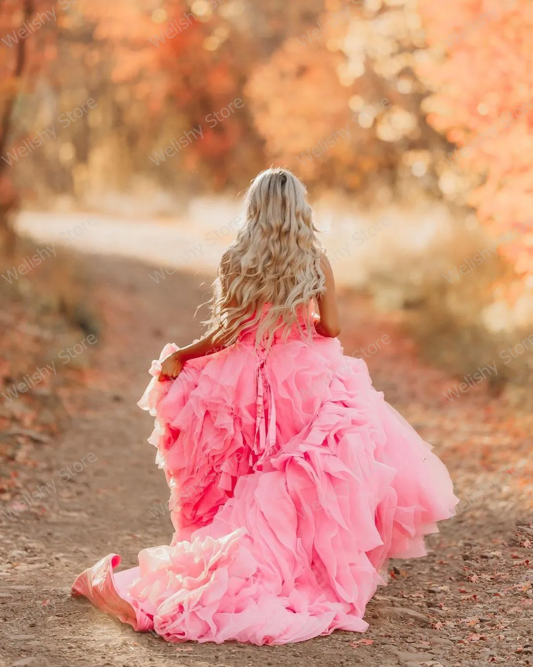 Imagem -03 - Babados Exagerados em Camadas Tule Formal Vestidos de Noite Bola Doce Bebê Rosa Exuberante Malha Maxi Vestidos Strapless Rendas Acima Volta Nupcial