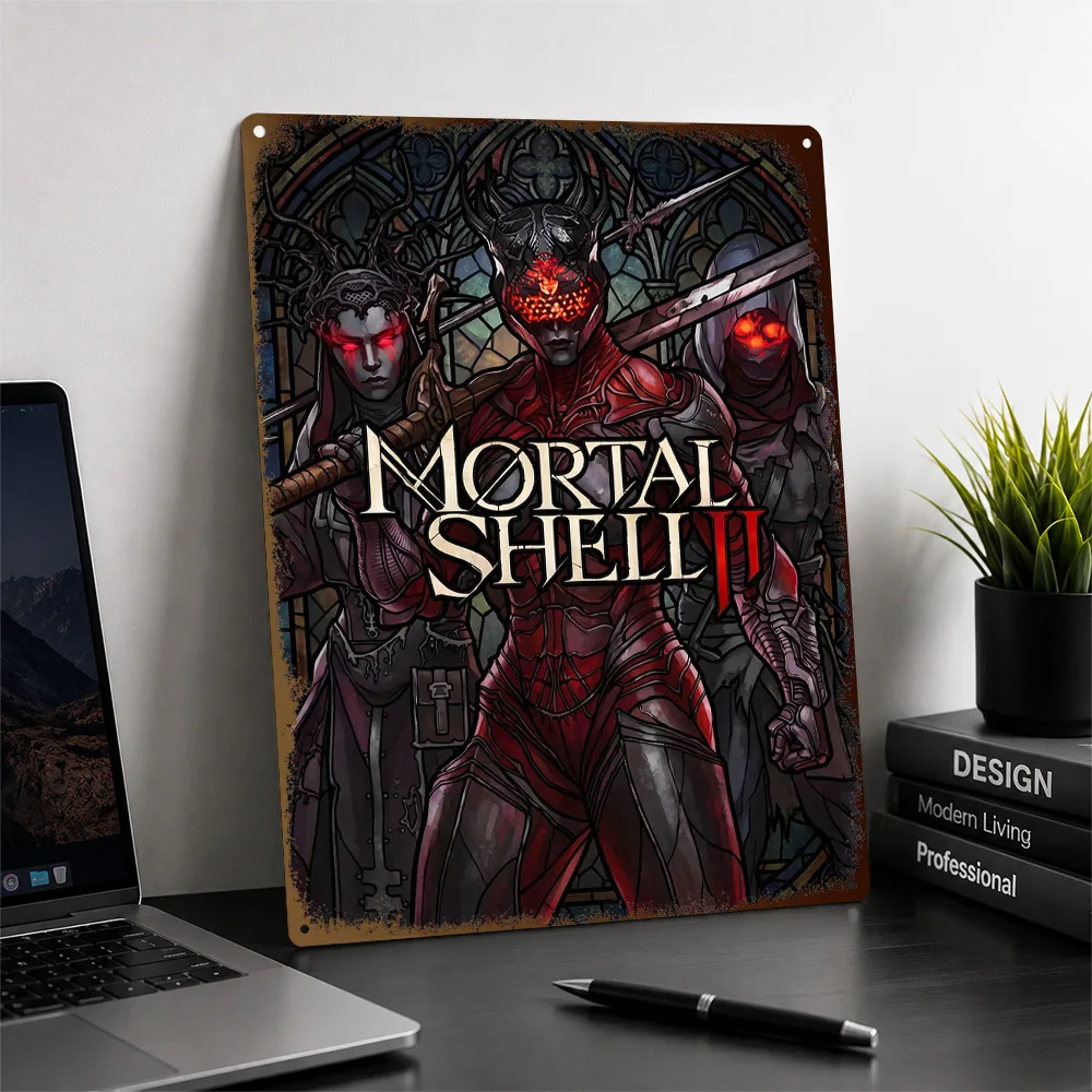 Mortal Shell II Red Textured Metal Poster Stained Glass Wall Art For Entertainment Room Customized Aluminum Sign Birthday Gift