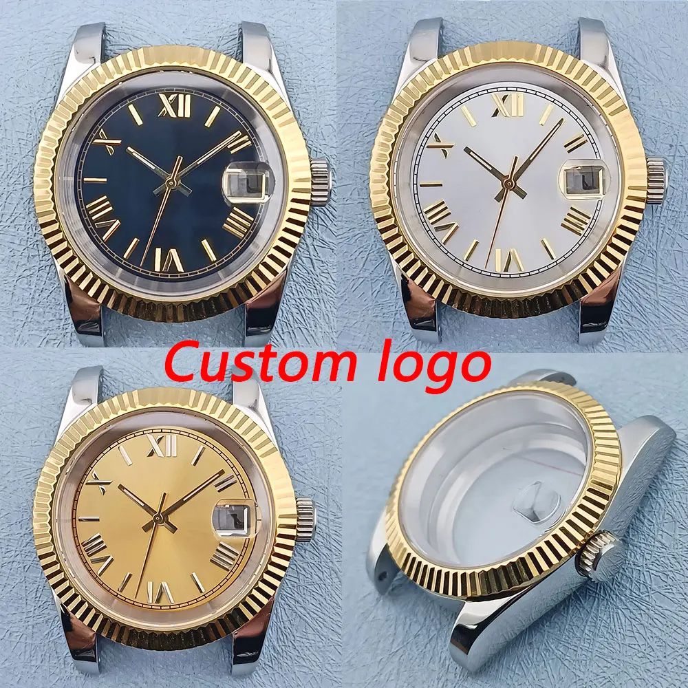 

39mm NH35 NH36 Silver Gold watch case suitable for NH35 movement mounting 316L stainless steel sapphire glass 100m waterproof