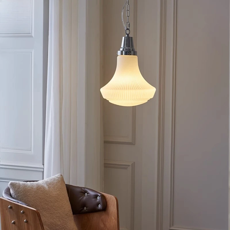 

French medieval restaurant bar counter small chandelier modern cream style white jade glass retro industrial style decorative la