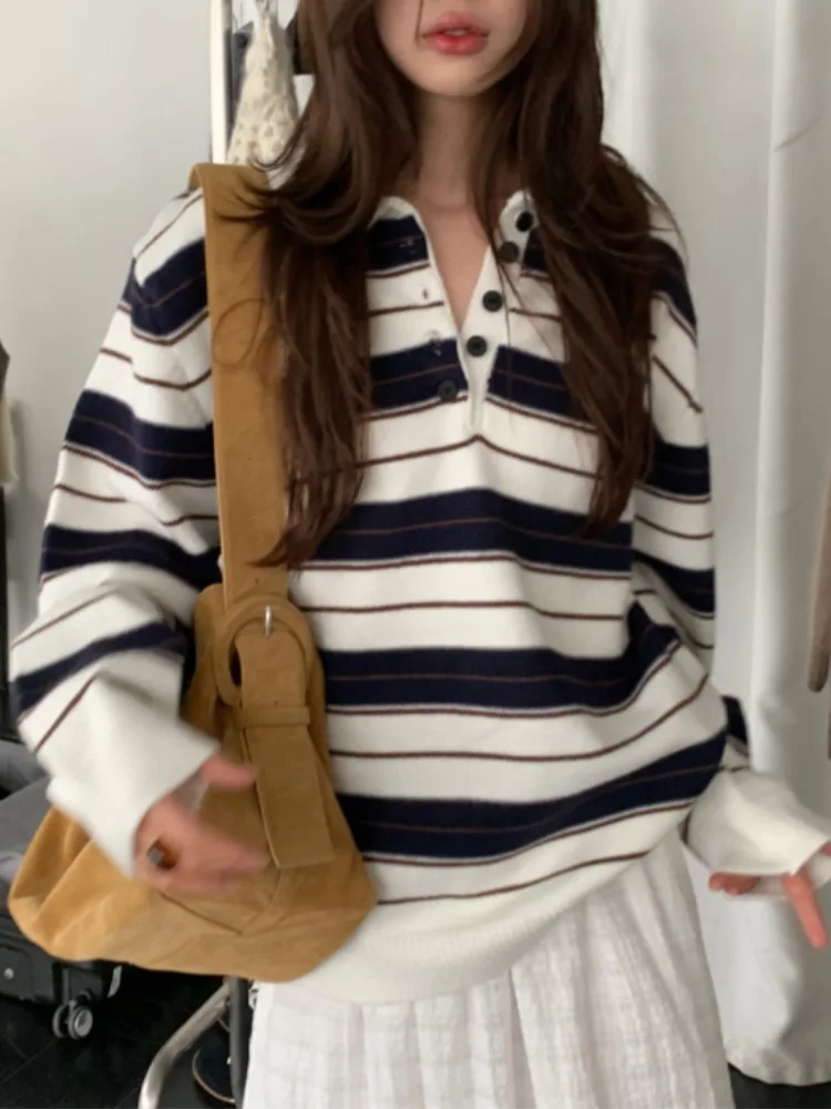 

Шикарный осенний свободный длинный светящийся вязаный свитер в полоску для женщин, модный цветной дизайн Blo для поездок на работу