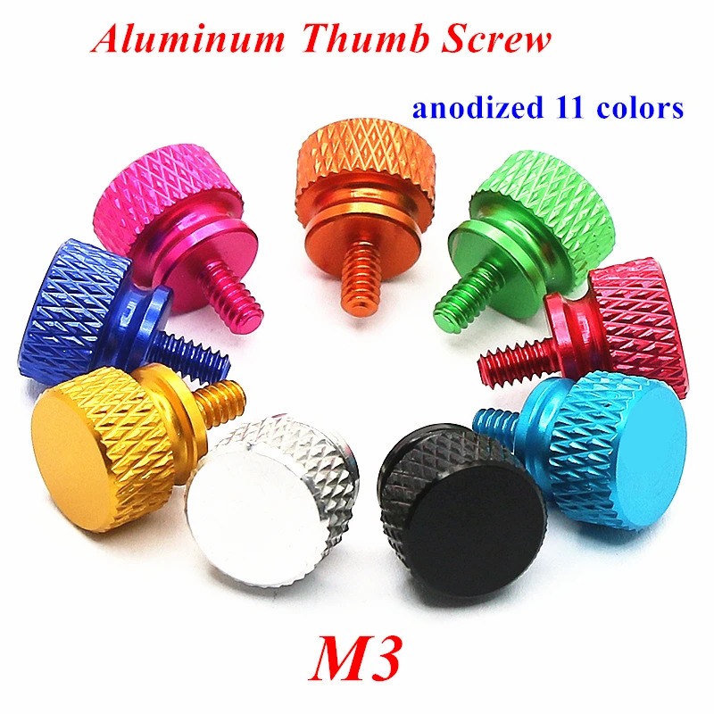 20pcs M3 M4 6#32*6.7 Aluminum Alloy Step Thumb Screws Twist Knurled Hand Tighten Computer Case Screws Available in 11 Colors