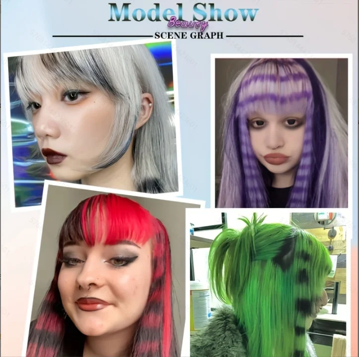 18Inch Long Straight Colored Highlight Hair Pieces for Halloween Costume Party Daily Hair Decoration