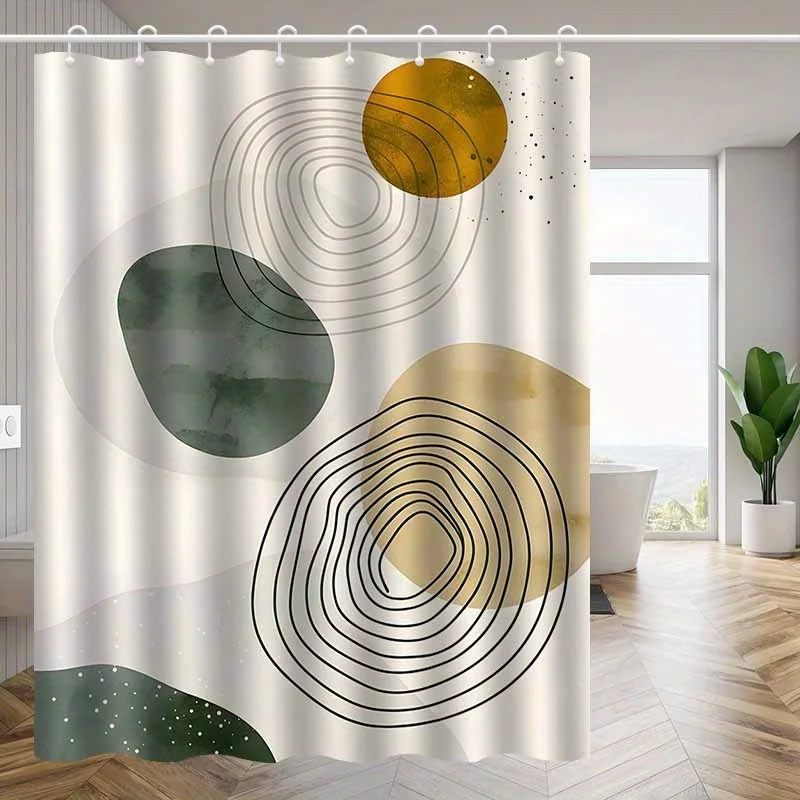 1pc Abstract minimalist geometric pattern shower curtain, polyester fabric, machine washable, suitable for bathroom décor.