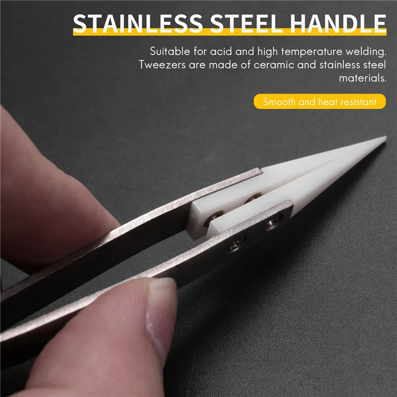 

AC88-10X Tweezers With Stainless Steel Handle Refractory Acid-Resistant Pointed Tweezers