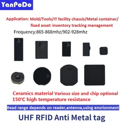 Micro tamaño 915Mhz Anti Metal UHF RFID etiquetas de Metal EPC Gen2 865Mhz resistencia a altas temperaturas para máquina de Metal herramientas de seguimiento